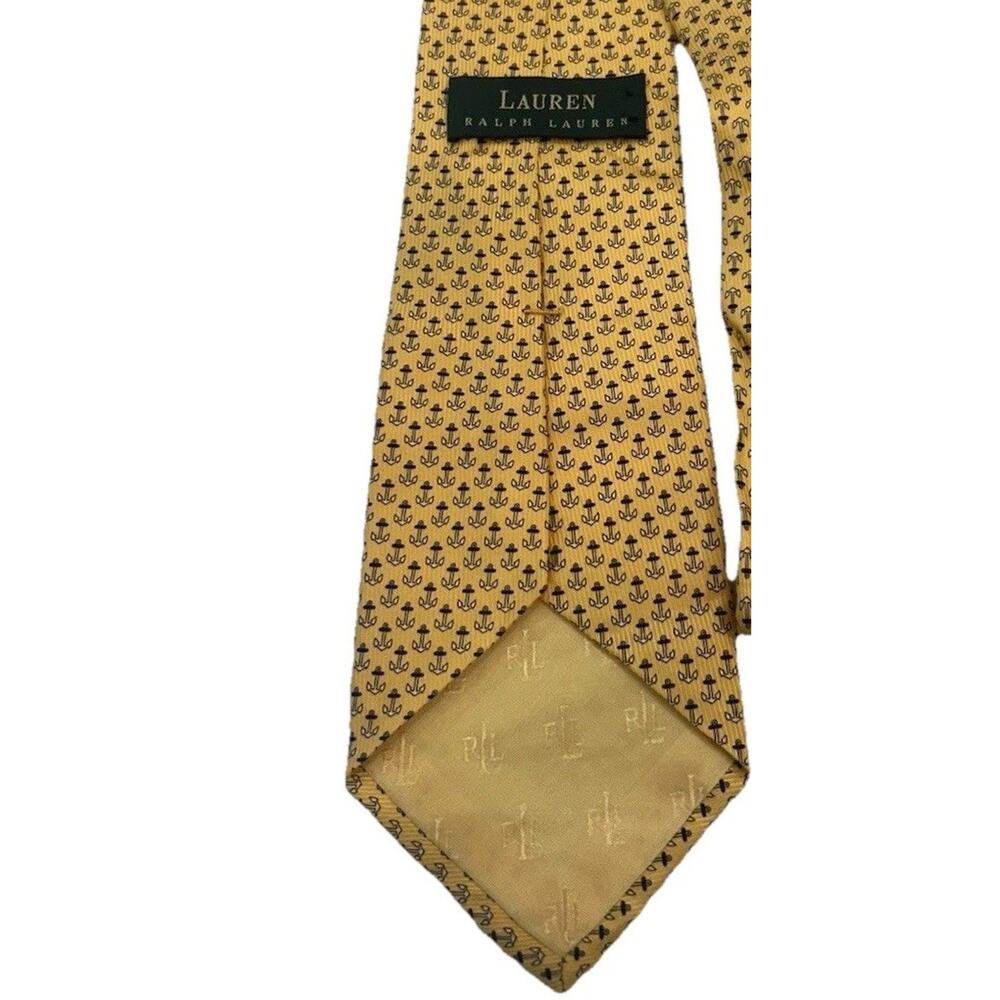 Vtg Ralph Lauren LRL Men's Silk Tie Sailing Yacht 3.75” Yellow Anchor Print